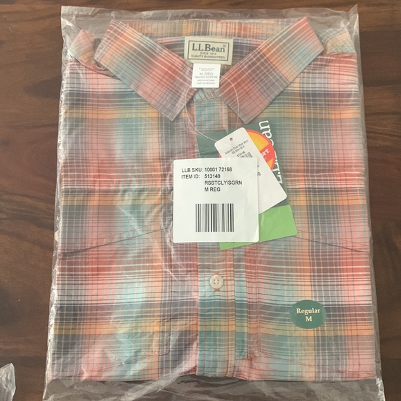 L.L. Bean SunSmart Cool Weave Short Sleeve Shirt in Russet Clay/Sea Green - Picture 10 of 11